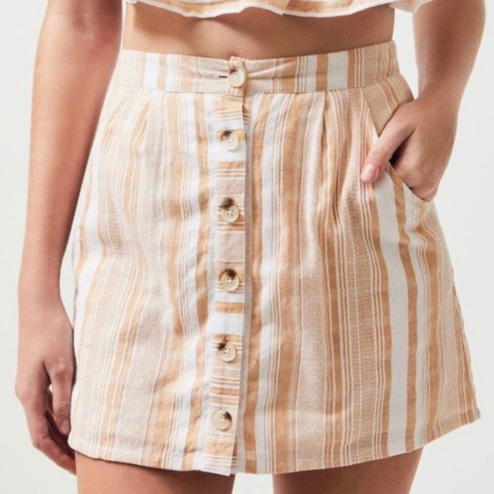Lottie Moss Pacsun Button Front Mini Skirt M Stripe Tan White